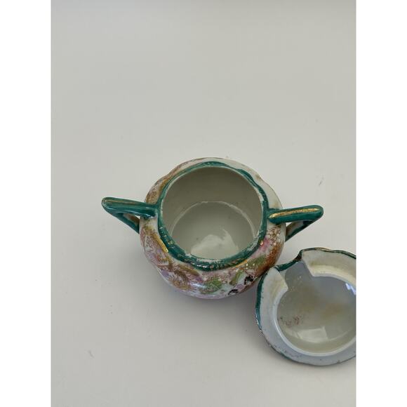 Vintage Geisha Girl Sugar Bowl and S & P Porcelian Green Handles Japan - Picture 7 of 10